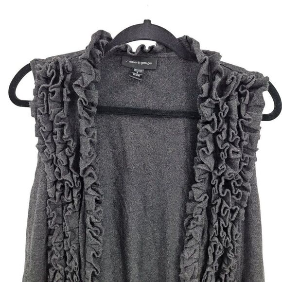Cable & Gauge Cardigan Tunic Vest Sleeveless Longline Open Ruffle Knit Gray S - Picture 6 of 10